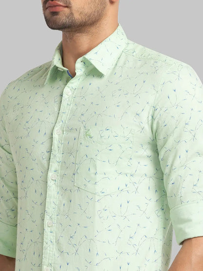 Men Green Slim Fit Print Cotton Full Sleeve Shirts