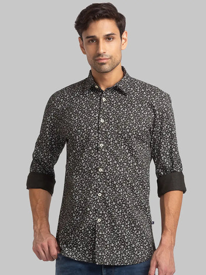 Men Green Slim Fit Print Cotton Full Sleeve Shirts