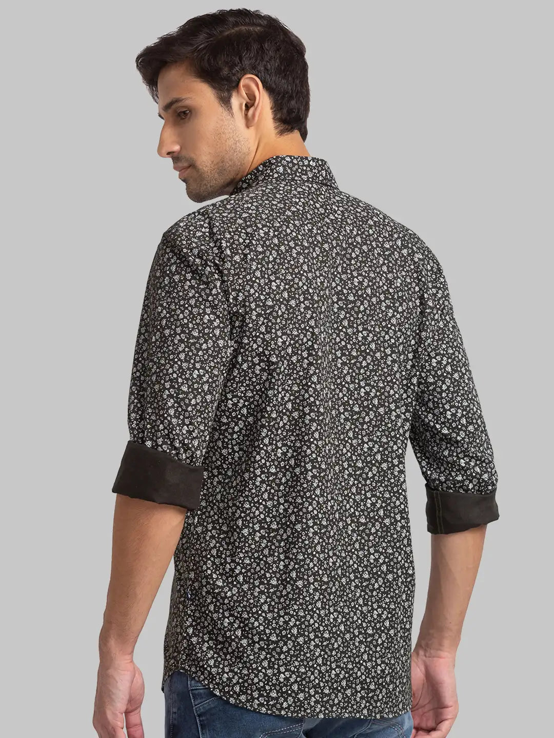 Men Green Slim Fit Print Cotton Full Sleeve Shirts