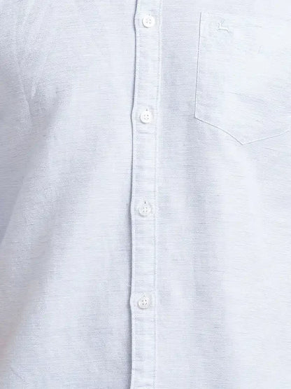 Men Blue Slim Fit Solid Linen Cotton Blend Full Sleeve Shirts