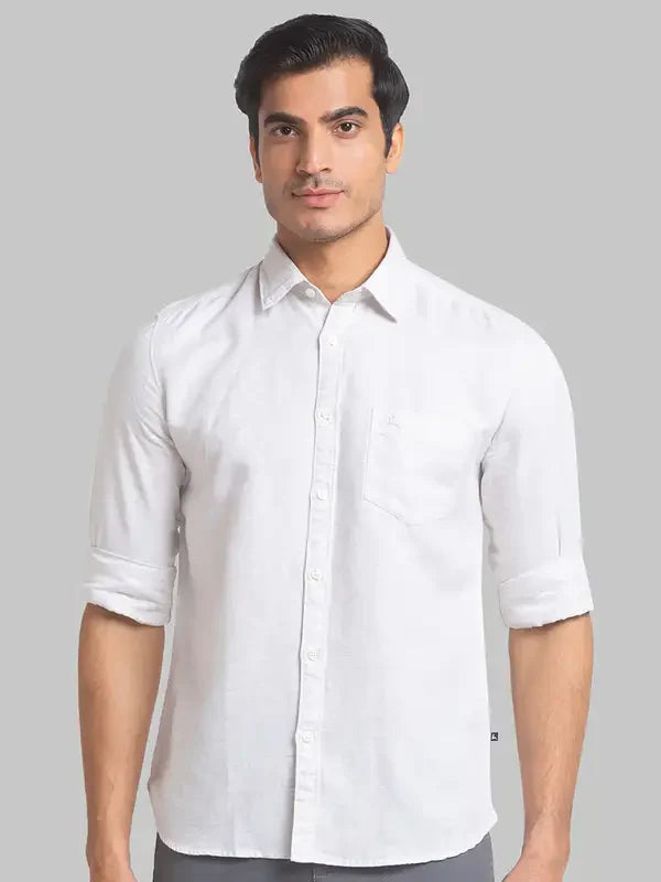 Parx Men Brown Solid Slim Fit Linen Blend Casual Shirt