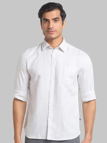 Parx Men Brown Solid Slim Fit Linen Blend Casual Shirt