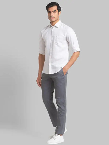 Parx Men Brown Solid Slim Fit Linen Blend Casual Shirt