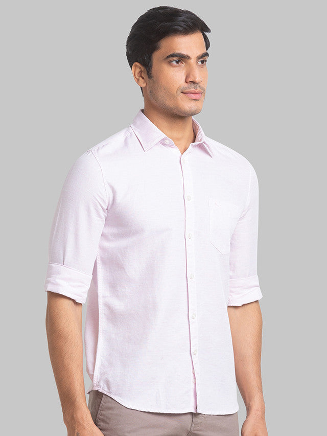 Parx Men Pink Solid Slim Fit Linen Blend Casual Shirt