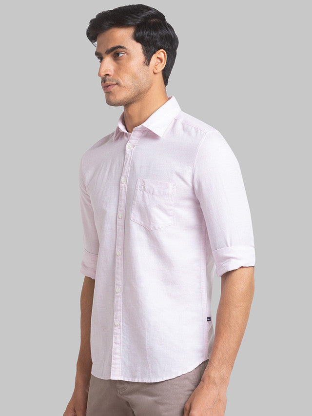 Parx Men Pink Solid Slim Fit Linen Blend Casual Shirt