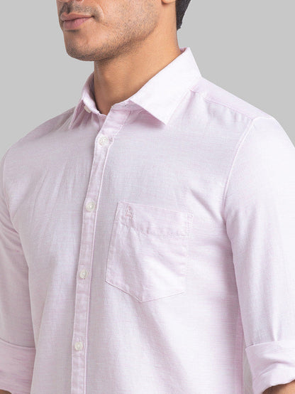 Parx Men Pink Solid Slim Fit Linen Blend Casual Shirt