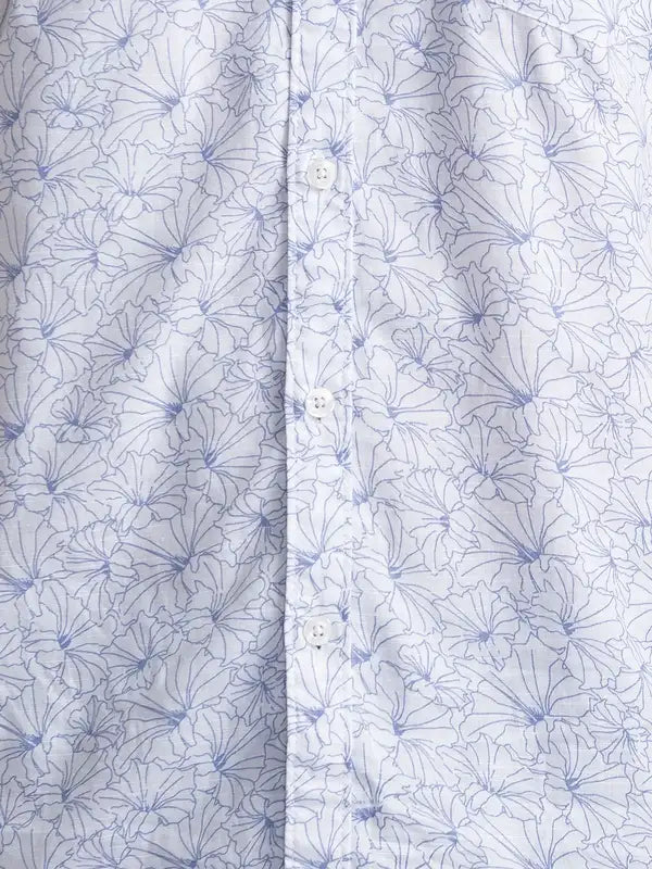 Men White Slim Fit Print Cotton Full Sleeve Shirts