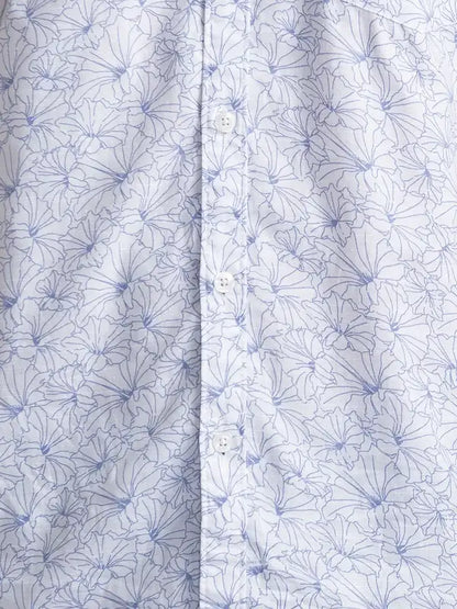 Men White Slim Fit Print Cotton Full Sleeve Shirts