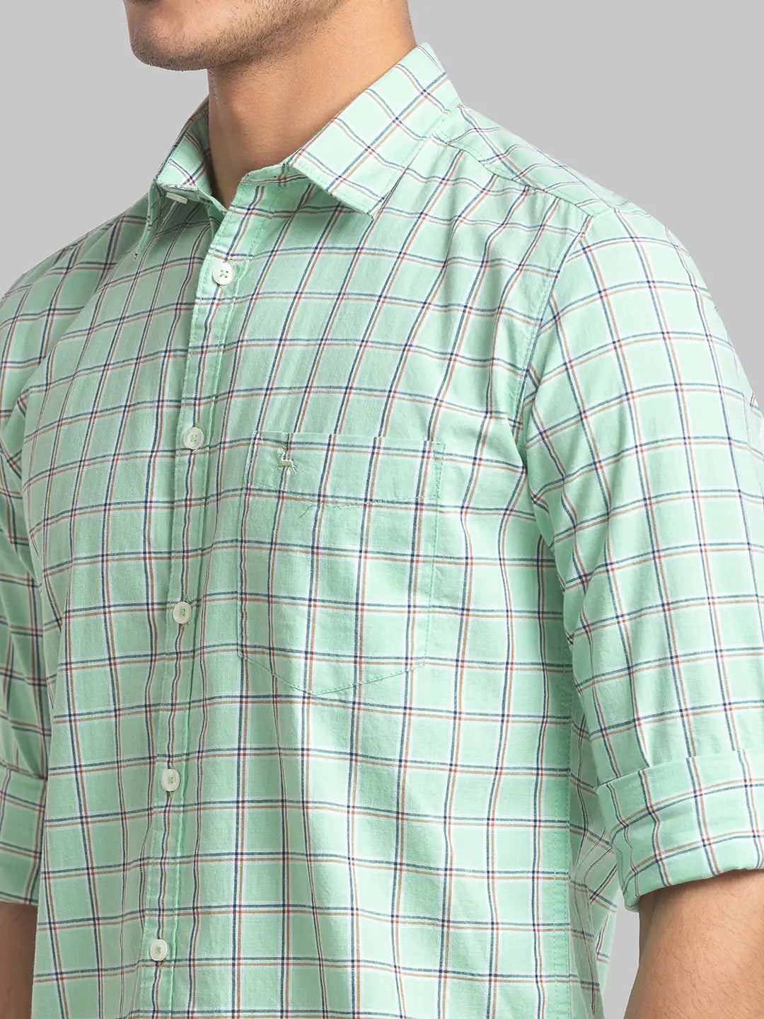 Men Green Slim Fit Checks  Cotton Full Sleeve Cutaway Collar Shirts