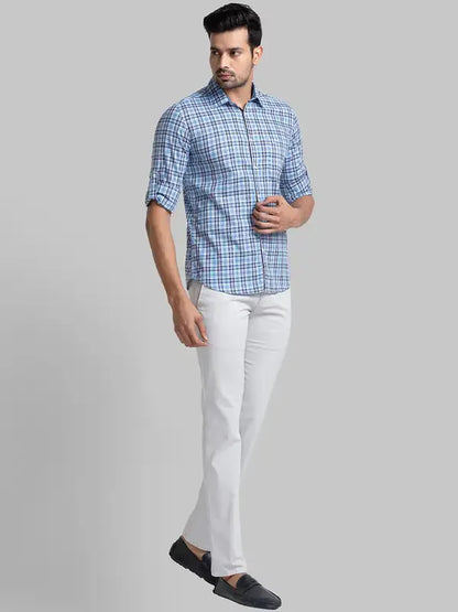 Men Blue Slim Fit Checks Cotton Full Sleeve Shirts
