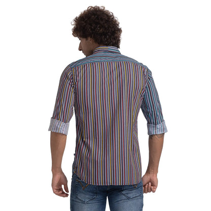 Parx Men Blue Striped Slim Fit Cotton Casual Shirt