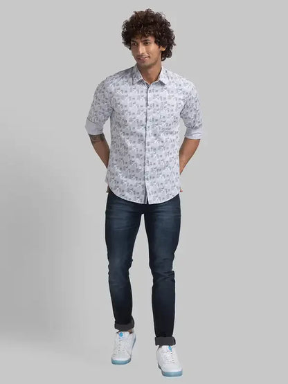 Parx Men Green Printed Slim Fit Cotton Casual Shirt