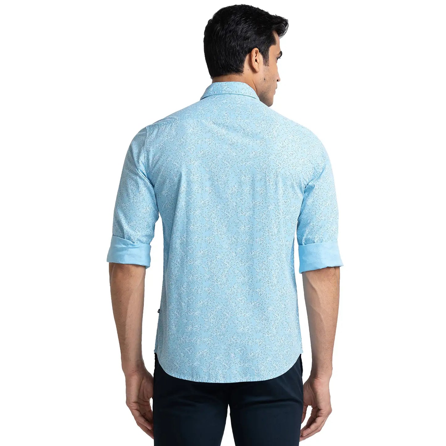 Men Blue Slim Fit Print Cotton Full Sleeve Shirts