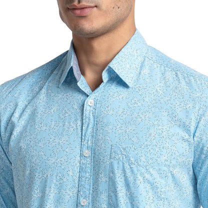 Men Blue Slim Fit Print Cotton Full Sleeve Shirts