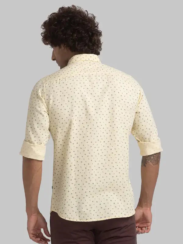 Men Yellow Slim Fit Print Cotton Full Sleeve Shirts