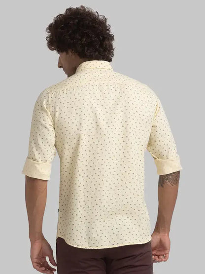 Men Yellow Slim Fit Print Cotton Full Sleeve Shirts