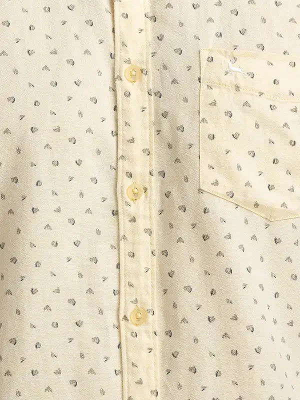 Men Yellow Slim Fit Print Cotton Full Sleeve Shirts