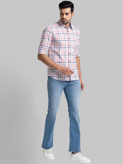 Parx Men Blue Printed Slim Fit Full Sleeve Semi Cut Away Collar Shirt