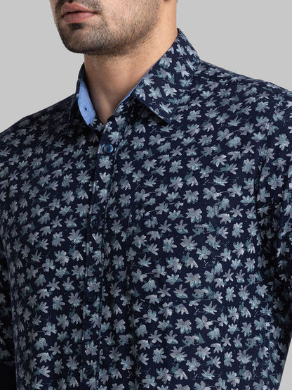 Parx Men Blue Printed Slim Fit Cotton Casual Shirt