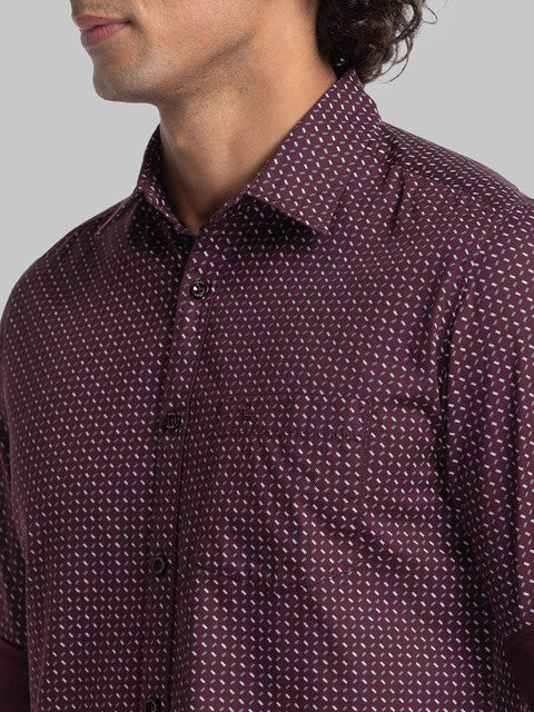Parx Men Maroon Slim Fit Printed Full Sleeve Cutaway Collar Shirt