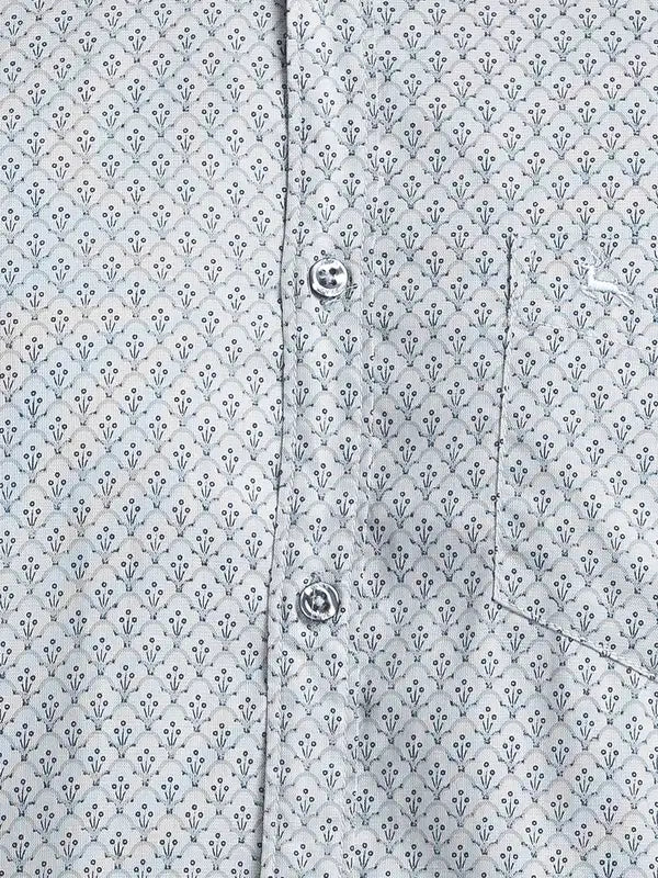 Men Grey Slim Fit Print Cotton Full Sleeve Cutway Collar Shirts