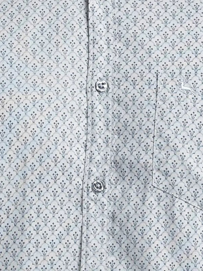 Men Grey Slim Fit Print Cotton Full Sleeve Cutway Collar Shirts