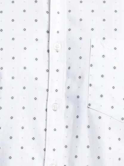 Men White Slim Fit Print Cotton Full Sleeve Cutway Collar Shirts