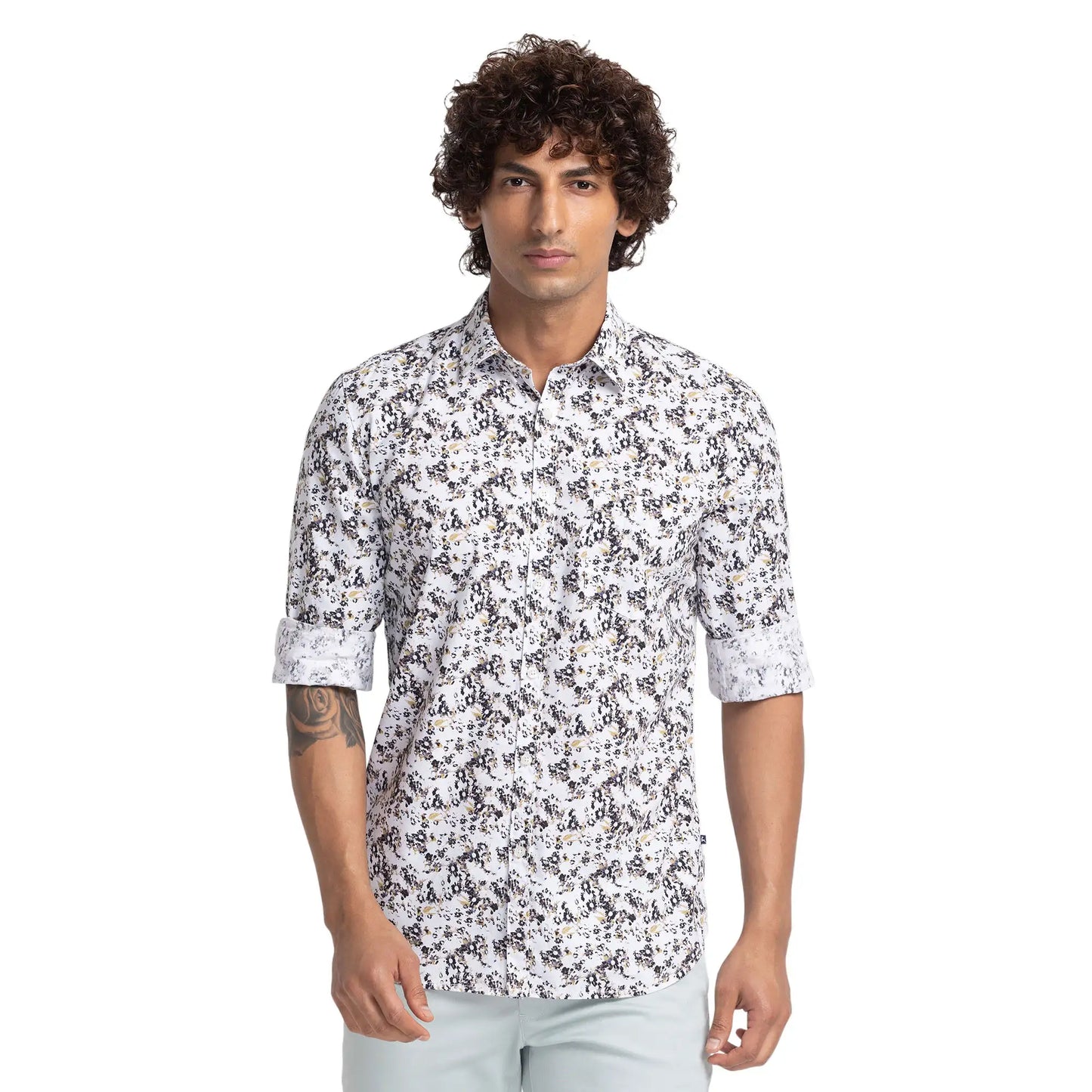 Parx Men White Printed Slim Fit Cotton Casual Shirt