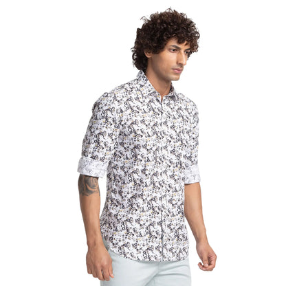 Parx Men White Printed Slim Fit Cotton Casual Shirt