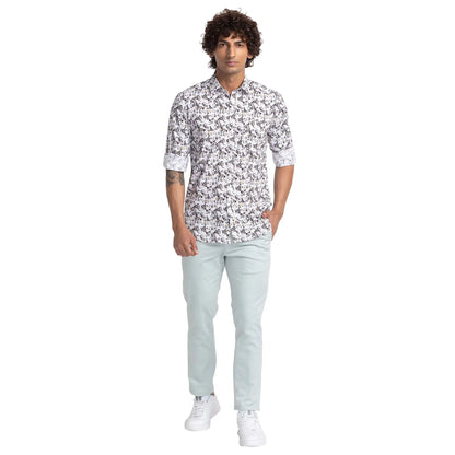 Parx Men White Printed Slim Fit Cotton Casual Shirt