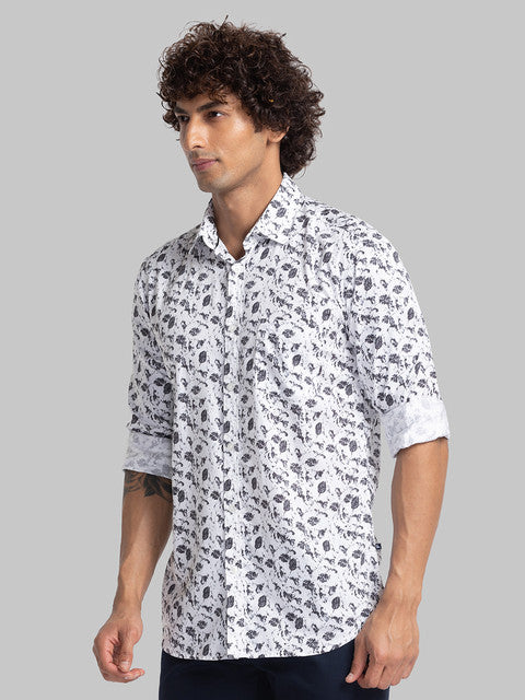 Parx Men White Printed Slim Fit Cotton Casual Shirt