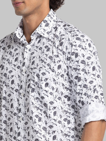 Parx Men White Printed Slim Fit Cotton Casual Shirt