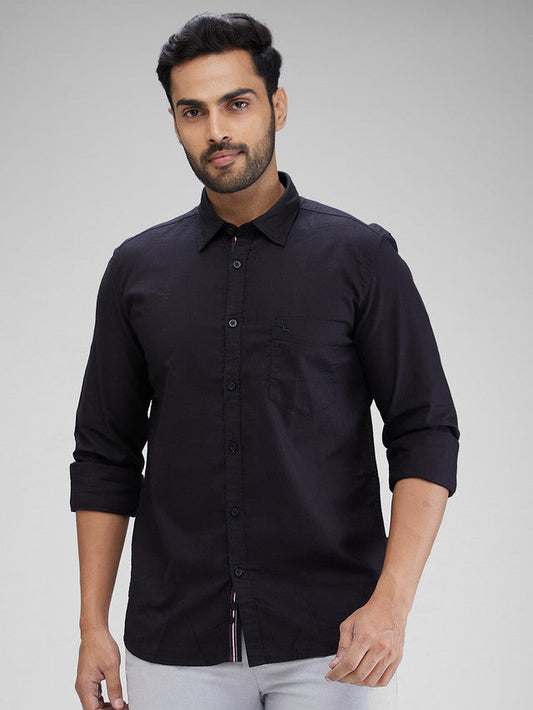 Parx Black Solid Slim Fit Cotton Casual Shirt