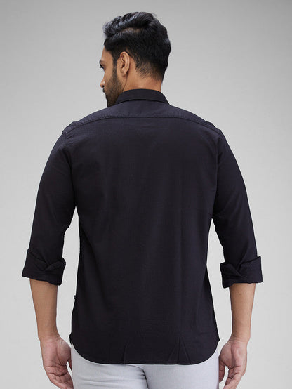 Parx Black Solid Slim Fit Cotton Casual Shirt
