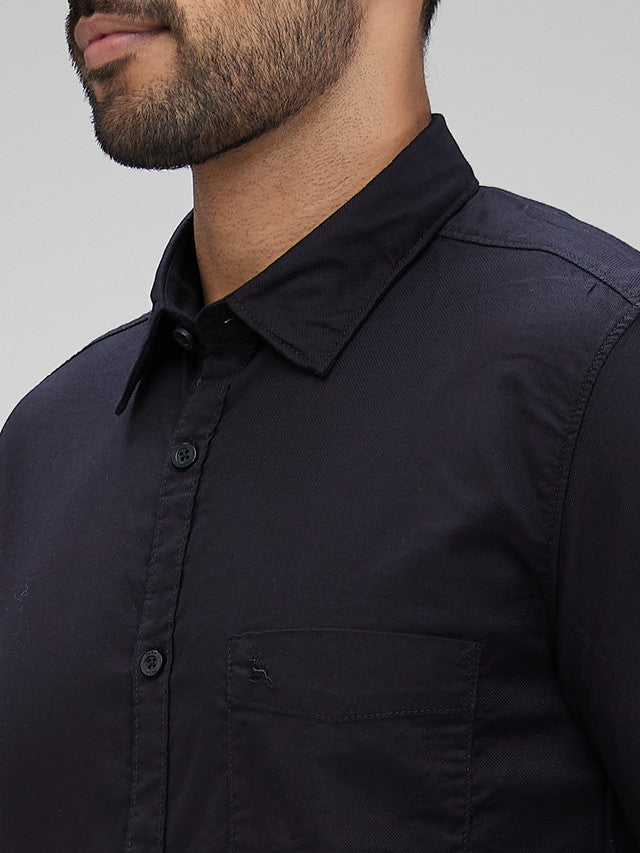 Parx Black Solid Slim Fit Cotton Casual Shirt