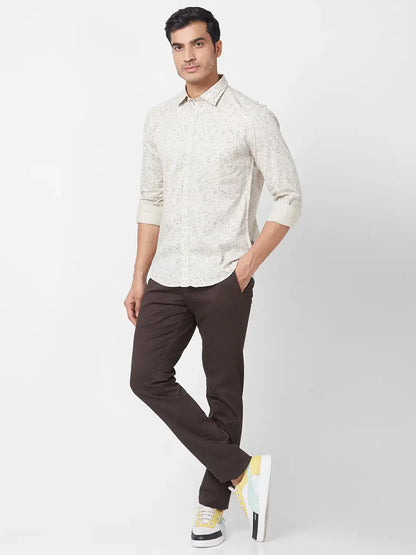 Parx Men Brown Printed Slim Fit Cotton Casual Shirt