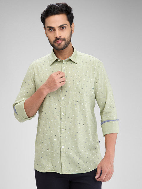 Parx Men Green Printed Slim Fit Cotton Shirt