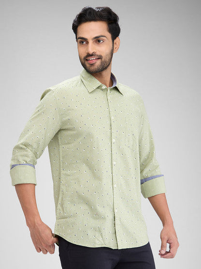 Parx Men Green Printed Slim Fit Cotton Shirt