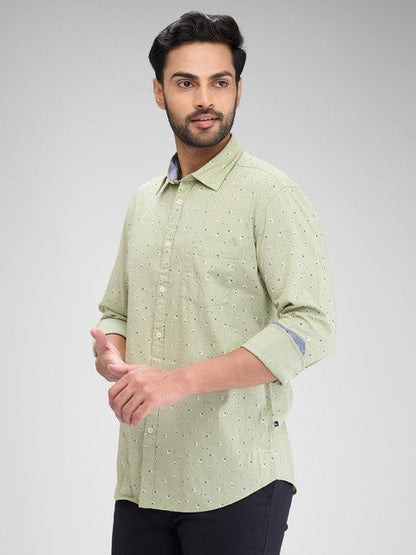 Parx Men Green Printed Slim Fit Cotton Shirt