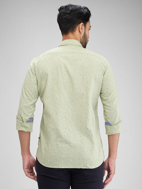 Parx Men Green Printed Slim Fit Cotton Shirt