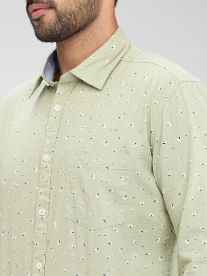 Parx Men Green Printed Slim Fit Cotton Shirt