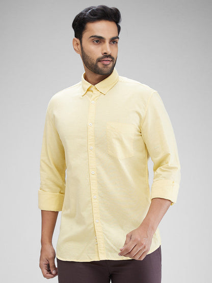 Parx Yellow Solid Slim Fit Cotton Casual Shirt