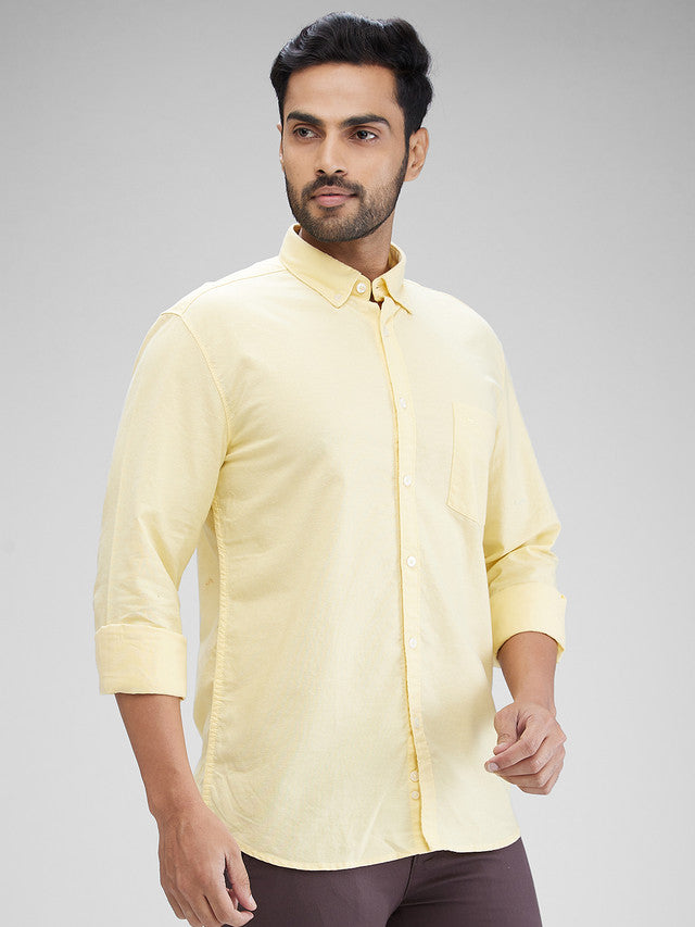 Parx Yellow Solid Slim Fit Cotton Casual Shirt