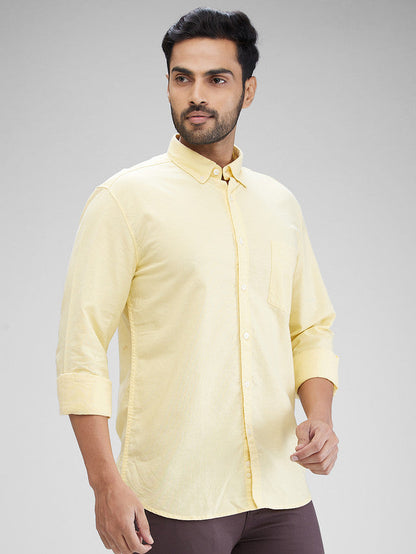 Parx Yellow Solid Slim Fit Cotton Casual Shirt
