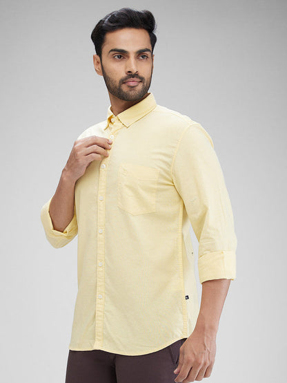 Parx Yellow Solid Slim Fit Cotton Casual Shirt