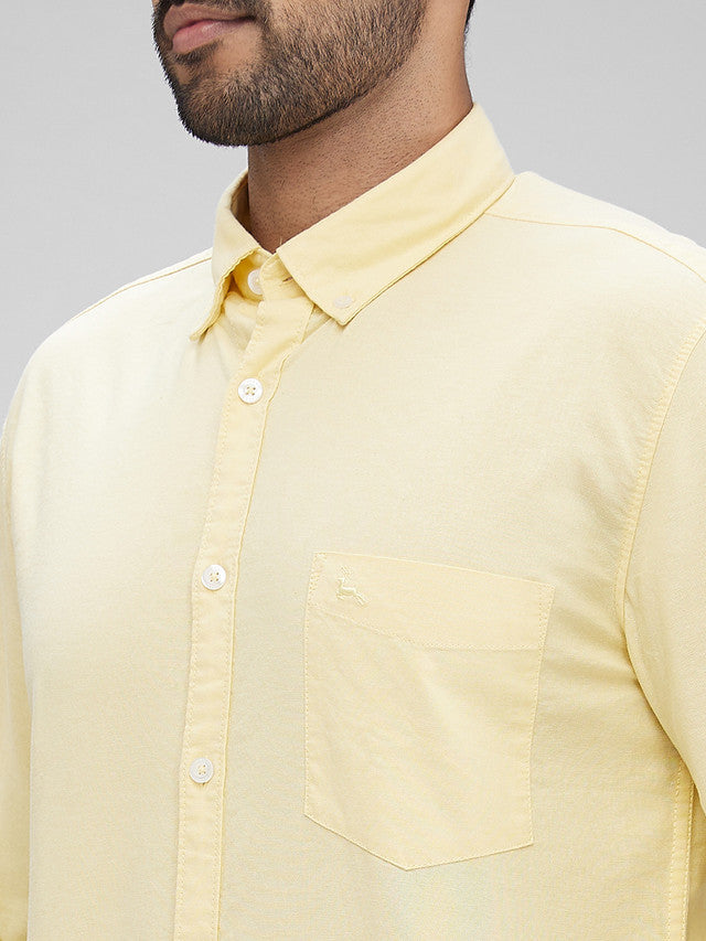 Parx Yellow Solid Slim Fit Cotton Casual Shirt
