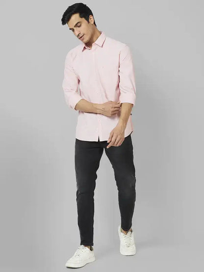 Parx Men Pink Solid Slim Fit Cotton Casual Shirt