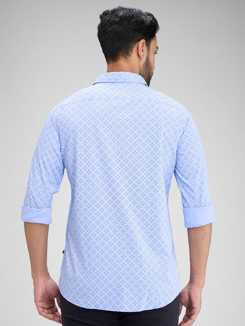 Parx Men Blue Printed Slim Fit Polyester Blend Shirt