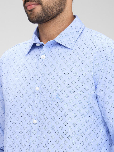 Parx Men Blue Printed Slim Fit Polyester Blend Shirt