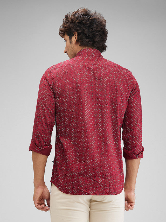 Parx Maroon Printed Slim Fit Cotton Casual Shirt